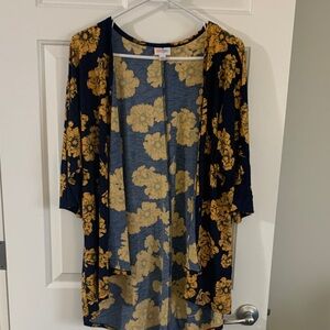 LuLaRoe Navy and Mustard Floral Top